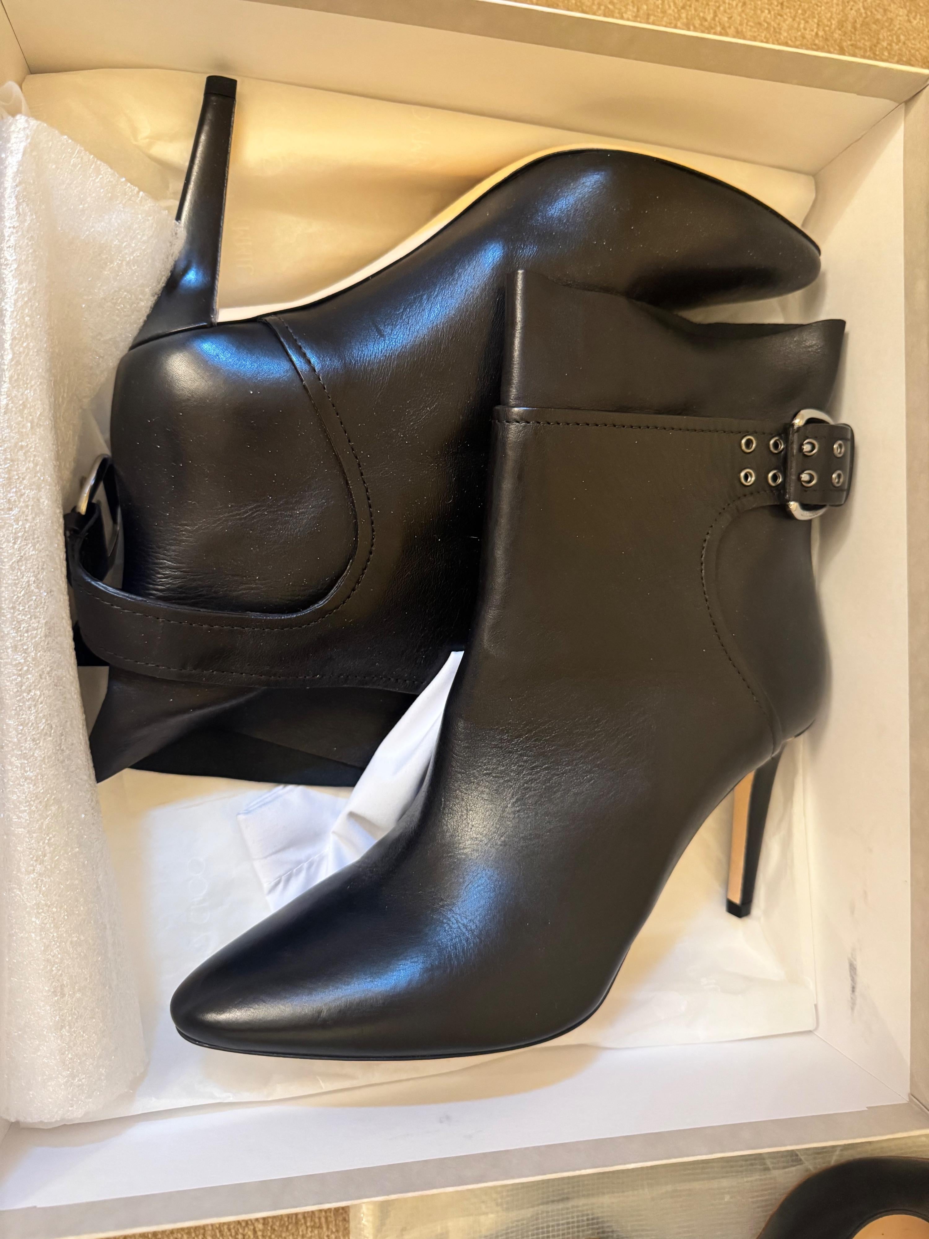 Jimmy Choo Black Leather Buckle Detail Ankle Boots