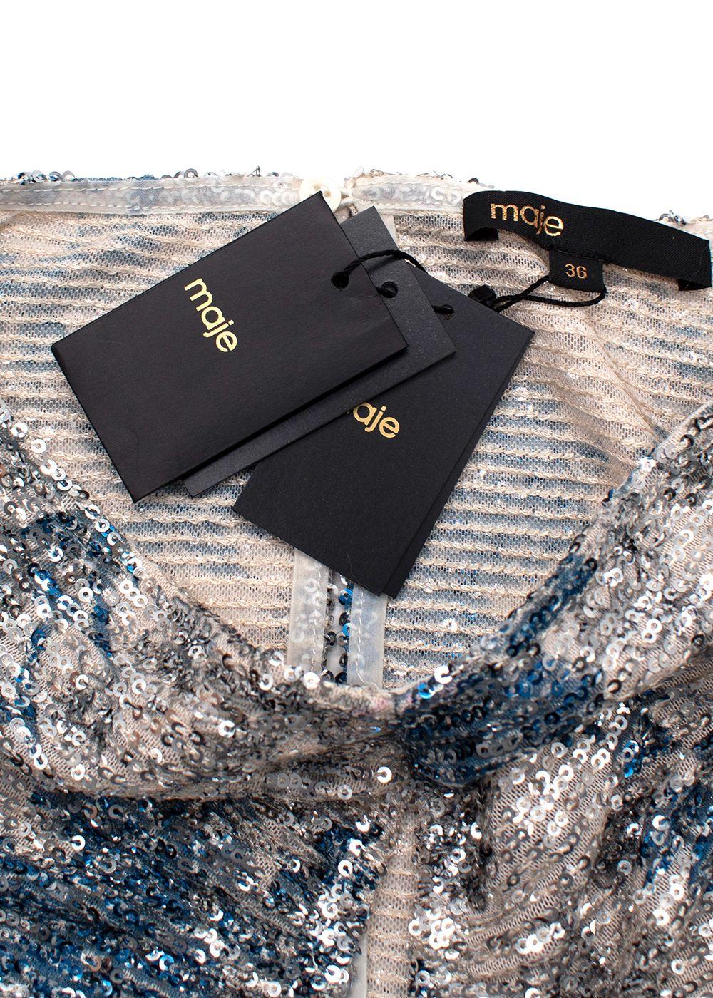Maje Silver/ Blue Raquine Sequin-Embellished Draped Mini Dress