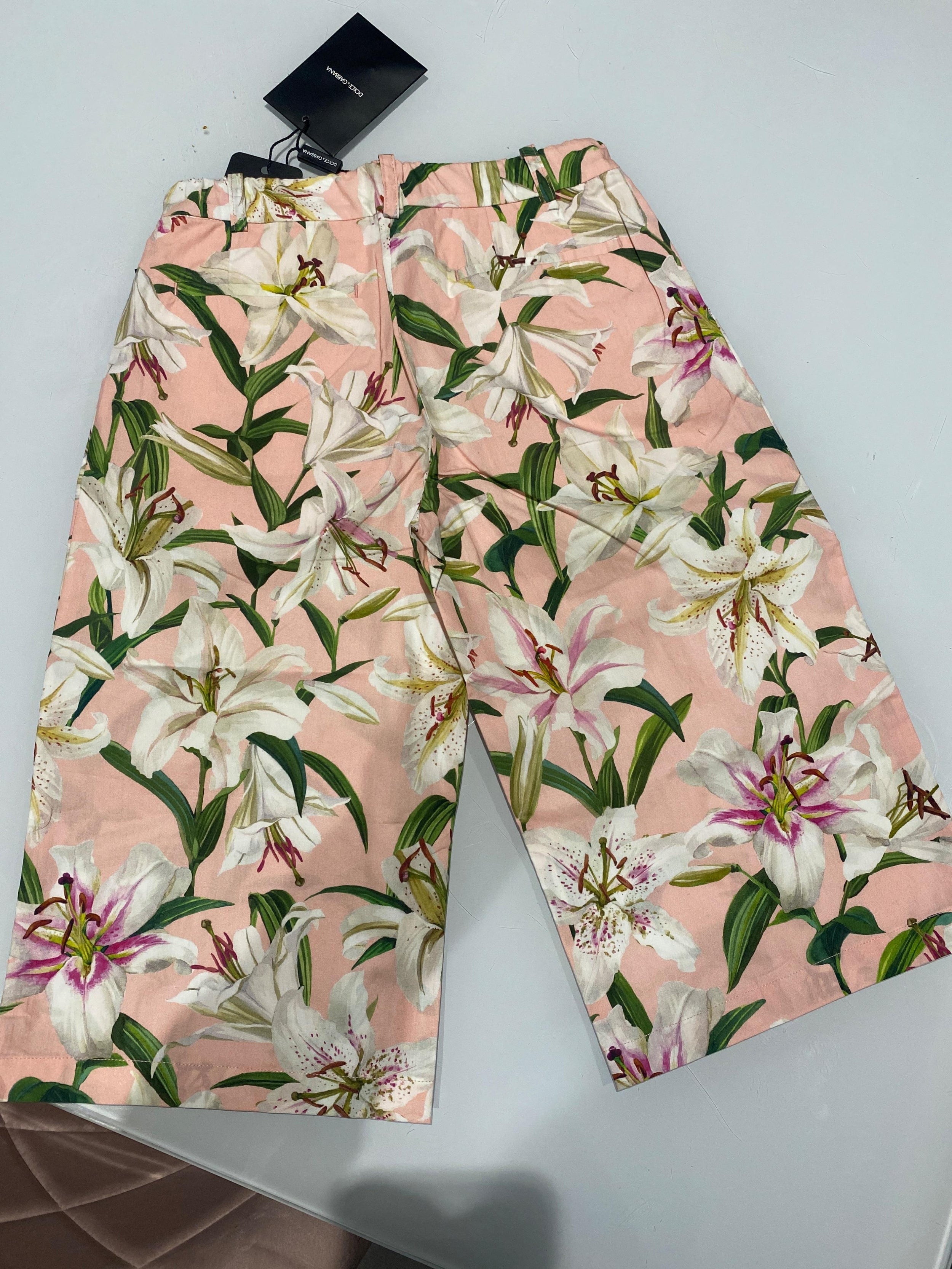 Pink Lily Print Cotton Trousers