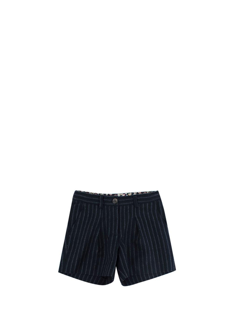 Navy Pinstripe Wool Tailored Shorts