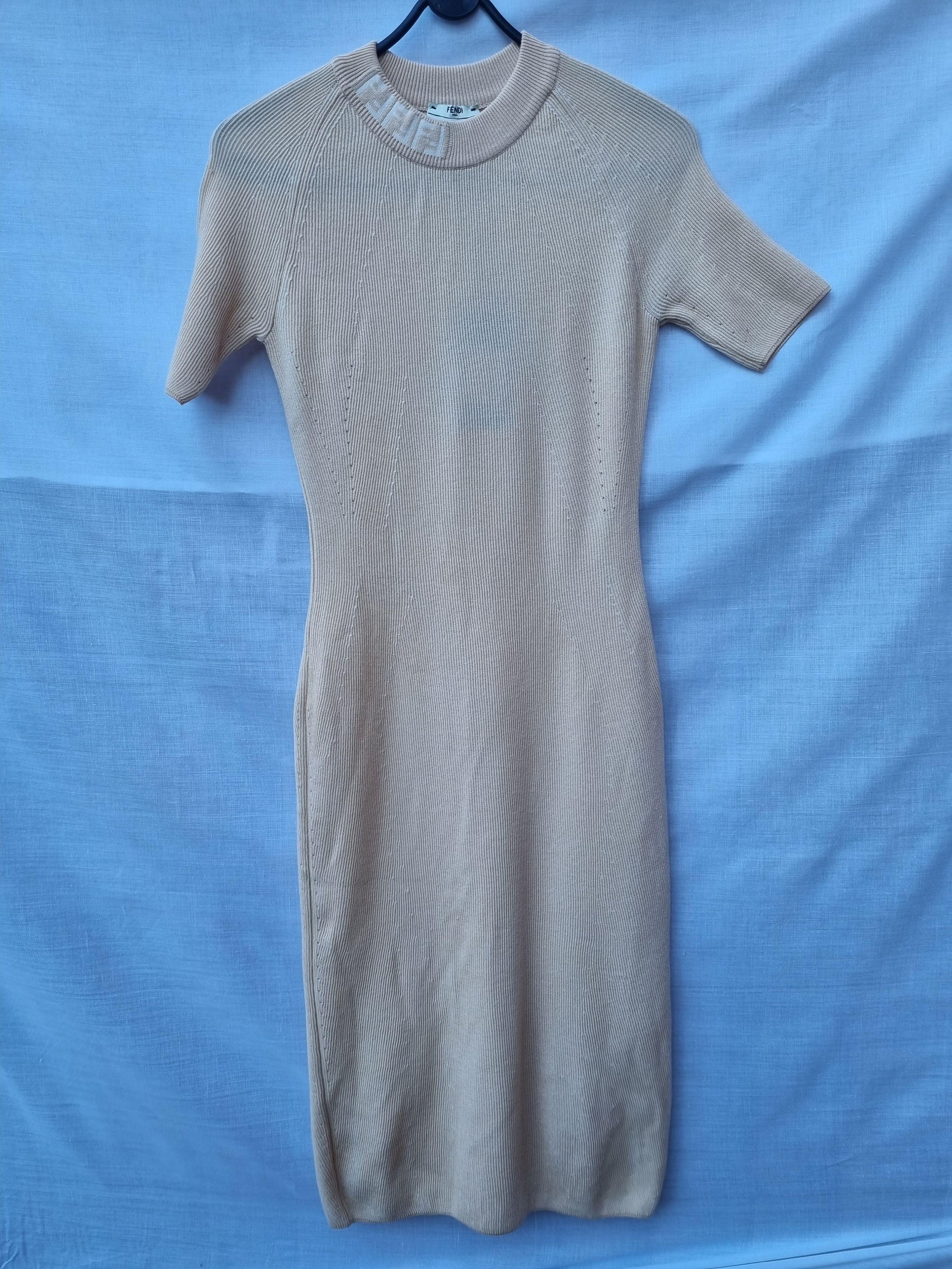 pale-beige ribbed knit dress