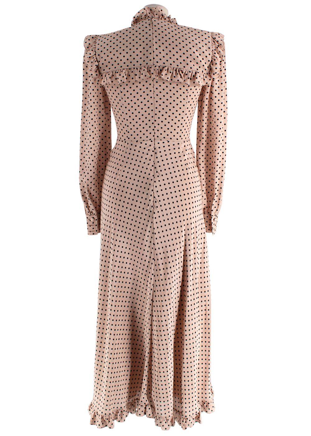 Alessandra Rich Beige Silk Polka Dot Dress with Lace Up Design