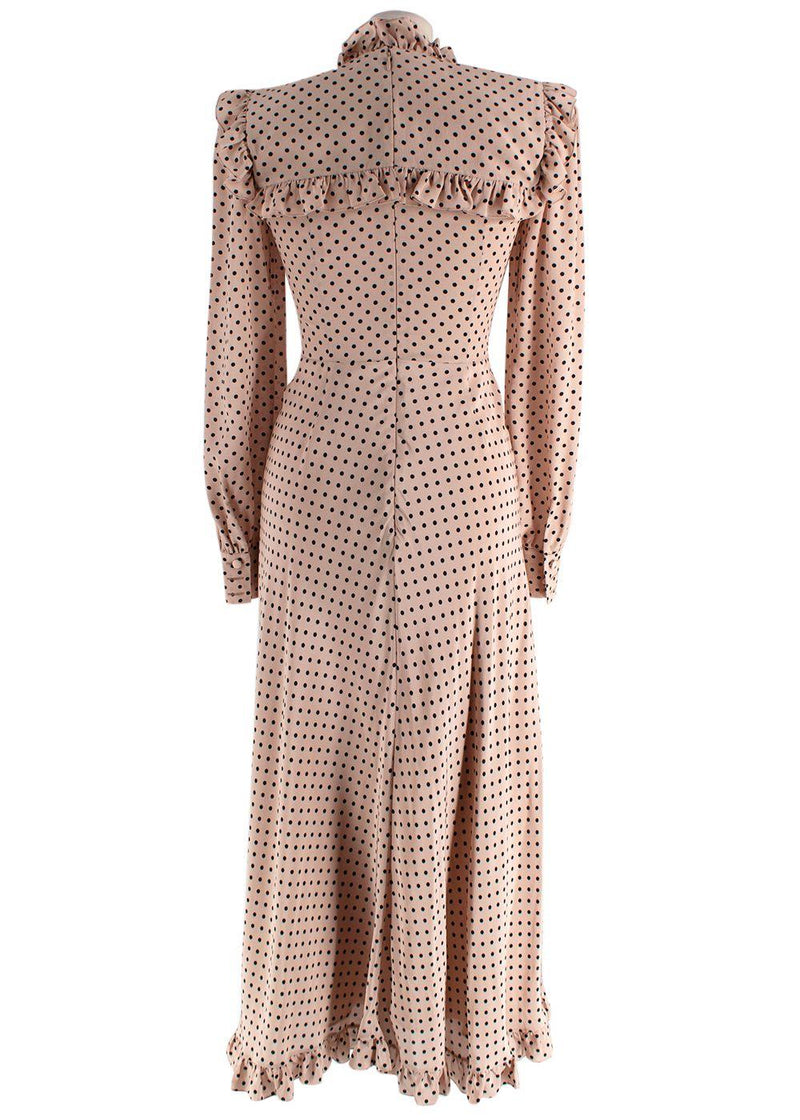 Alessandra Rich Beige Silk Polka Dot Dress with Lace Up Design