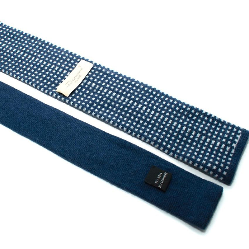 Doriani Blue & White Embroidered Wool Blend Tie