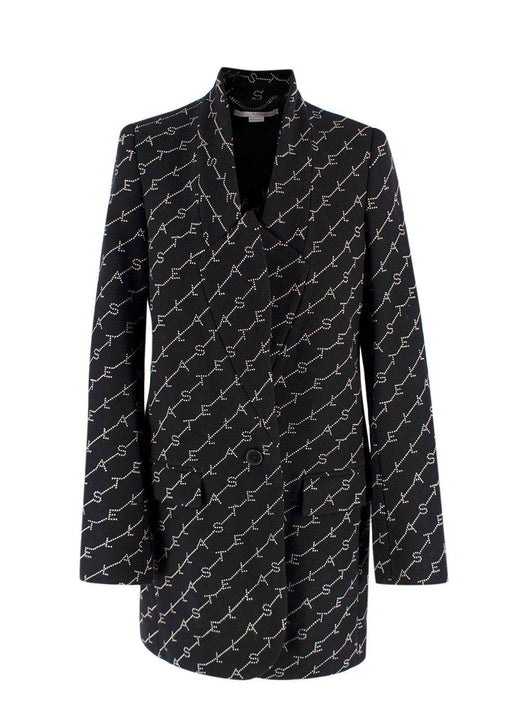 Stella McCartney Black Logo Print Wool Blend Coat