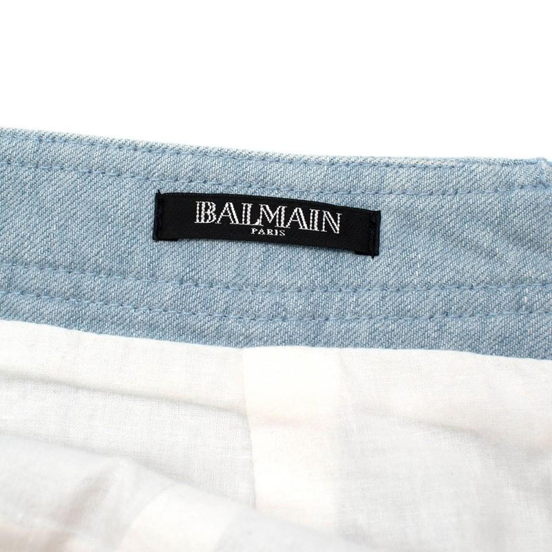 Balmain Blue Cotton Denim Buttoned Mini Skirt