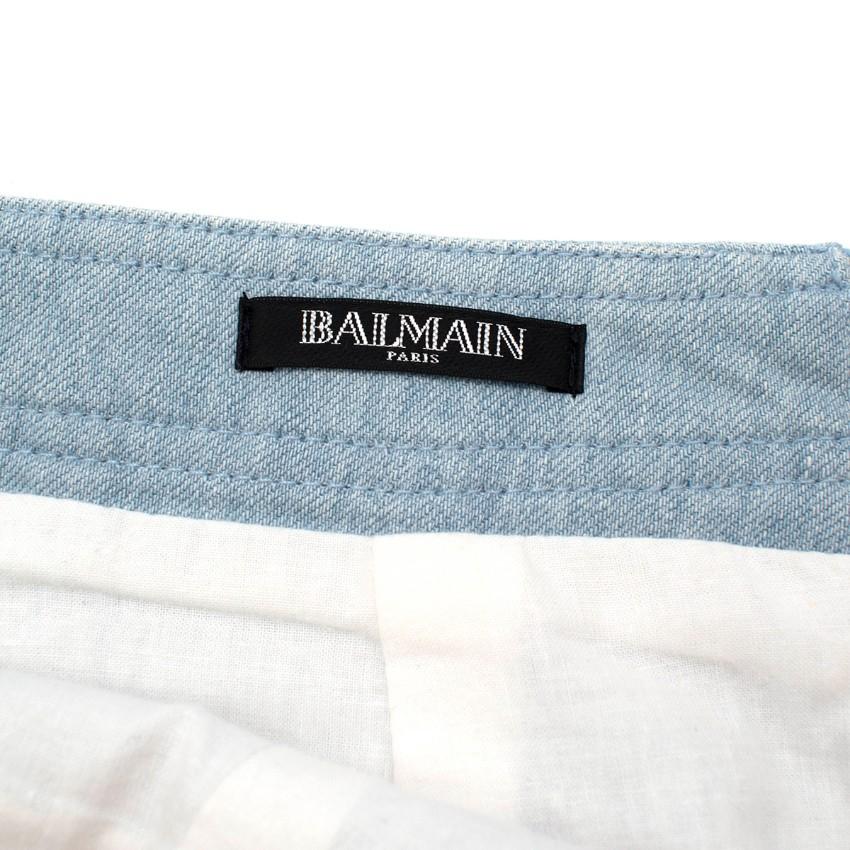 Balmain Blue Cotton Denim Buttoned Mini Skirt