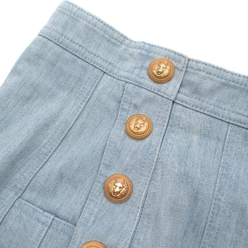 Balmain Blue Cotton Denim Buttoned Mini Skirt