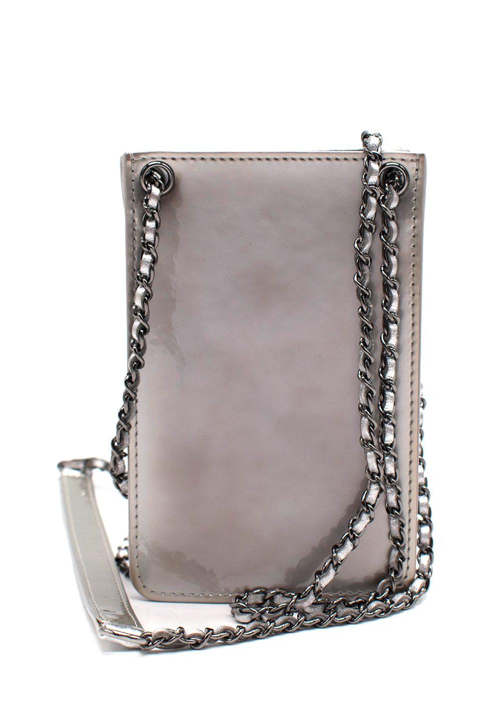Chanel Silver Patent Leather Crossbody CC Phone Bag