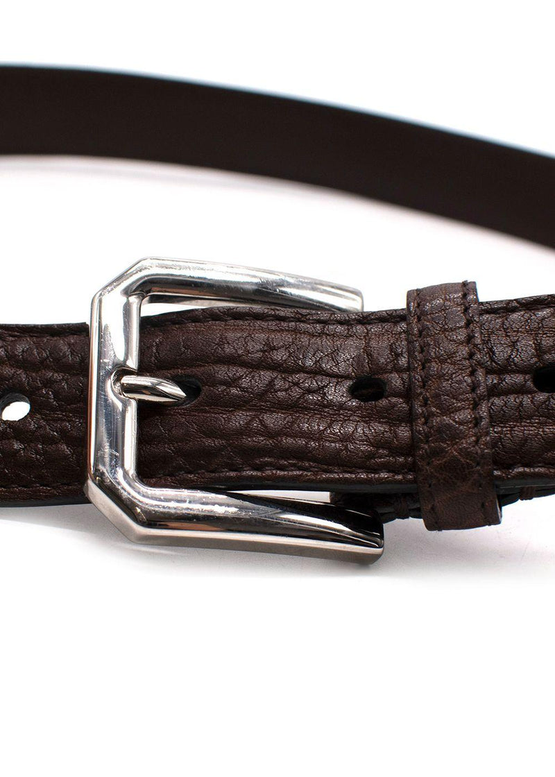 Brunello Cucinelli Brown Embossed Leather Belt Size 95