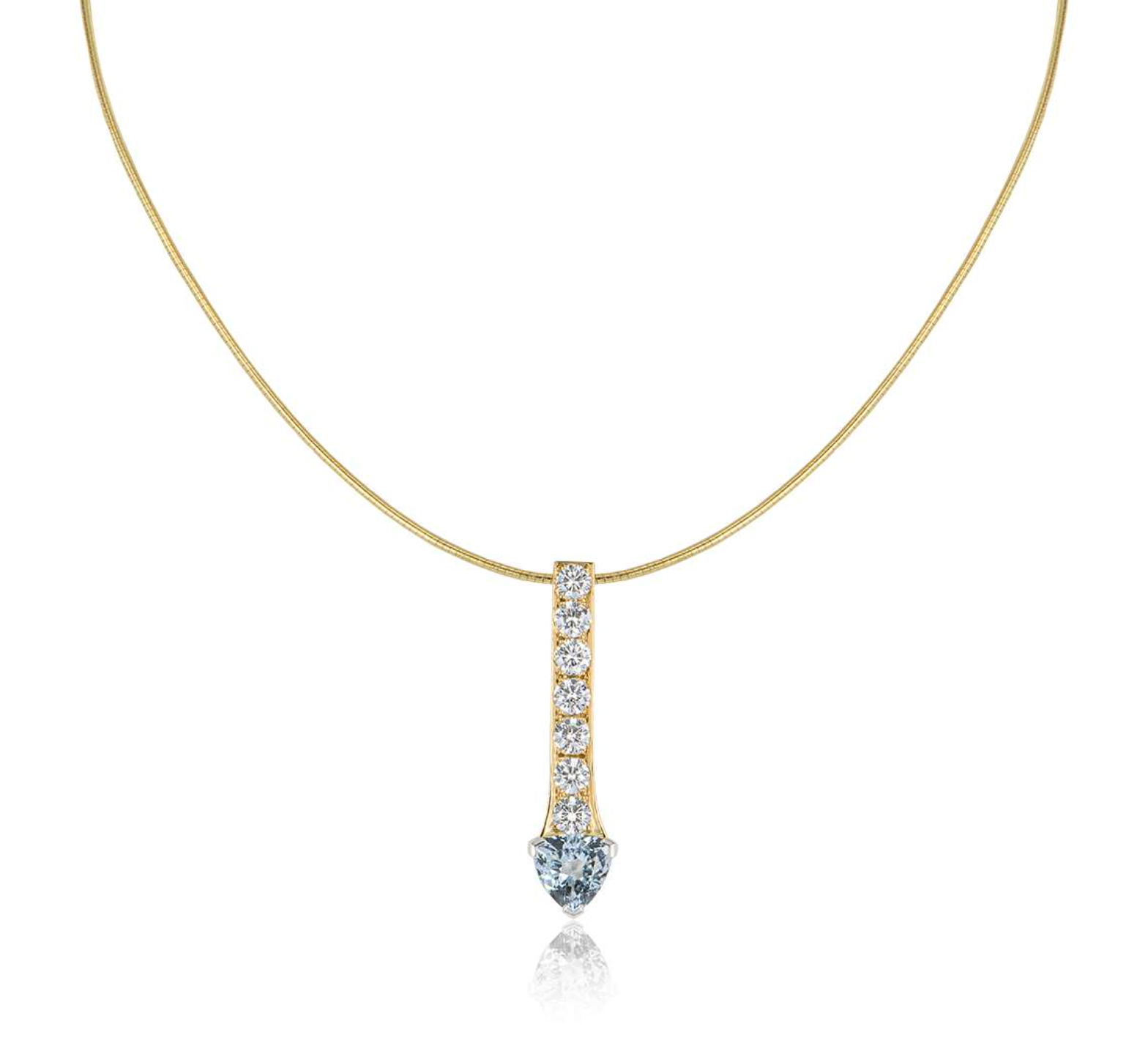 18ct yellow gold, diamond & aquamarine pendant necklace