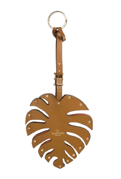 Valentino Tan Leather Monstero Leaf Keyring