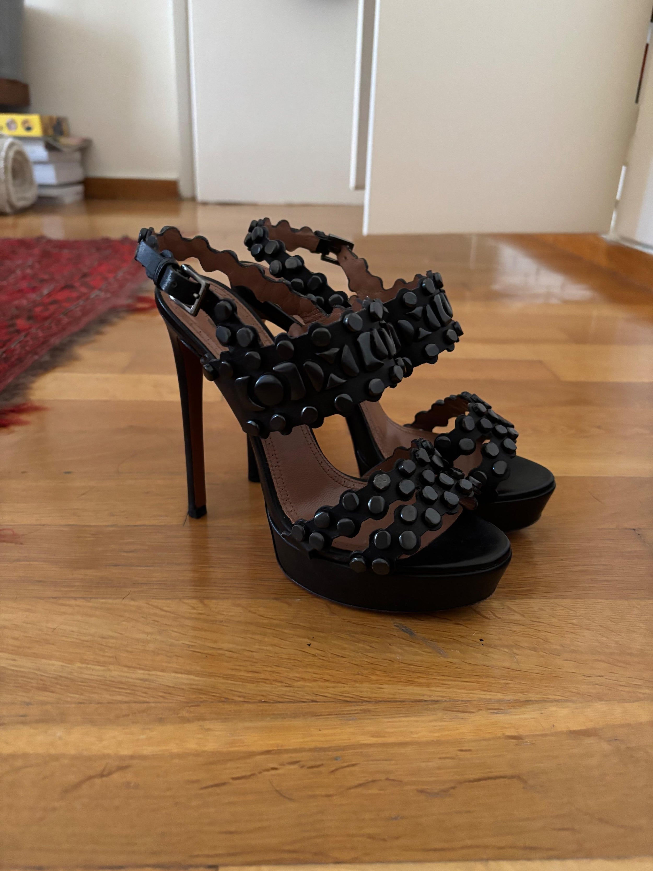 Alaia Navy Blue Platform Sandals