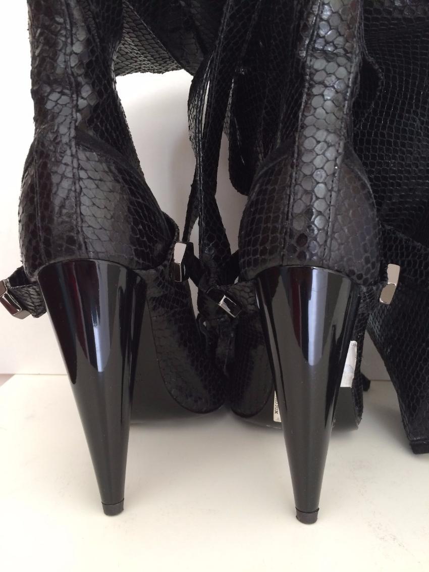 GALLIANO Black Python Leather Thigh High Boots