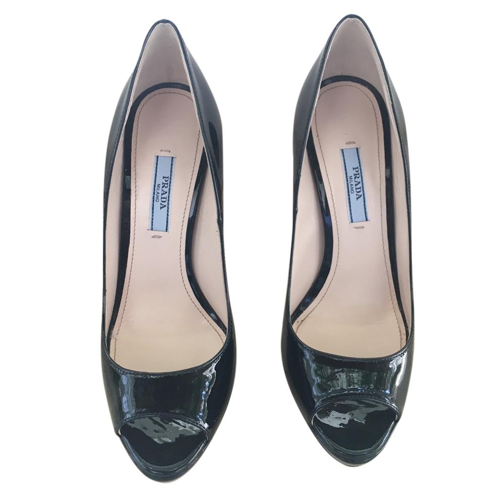 Prada Black Patent Leather Peep-Toe Pumps