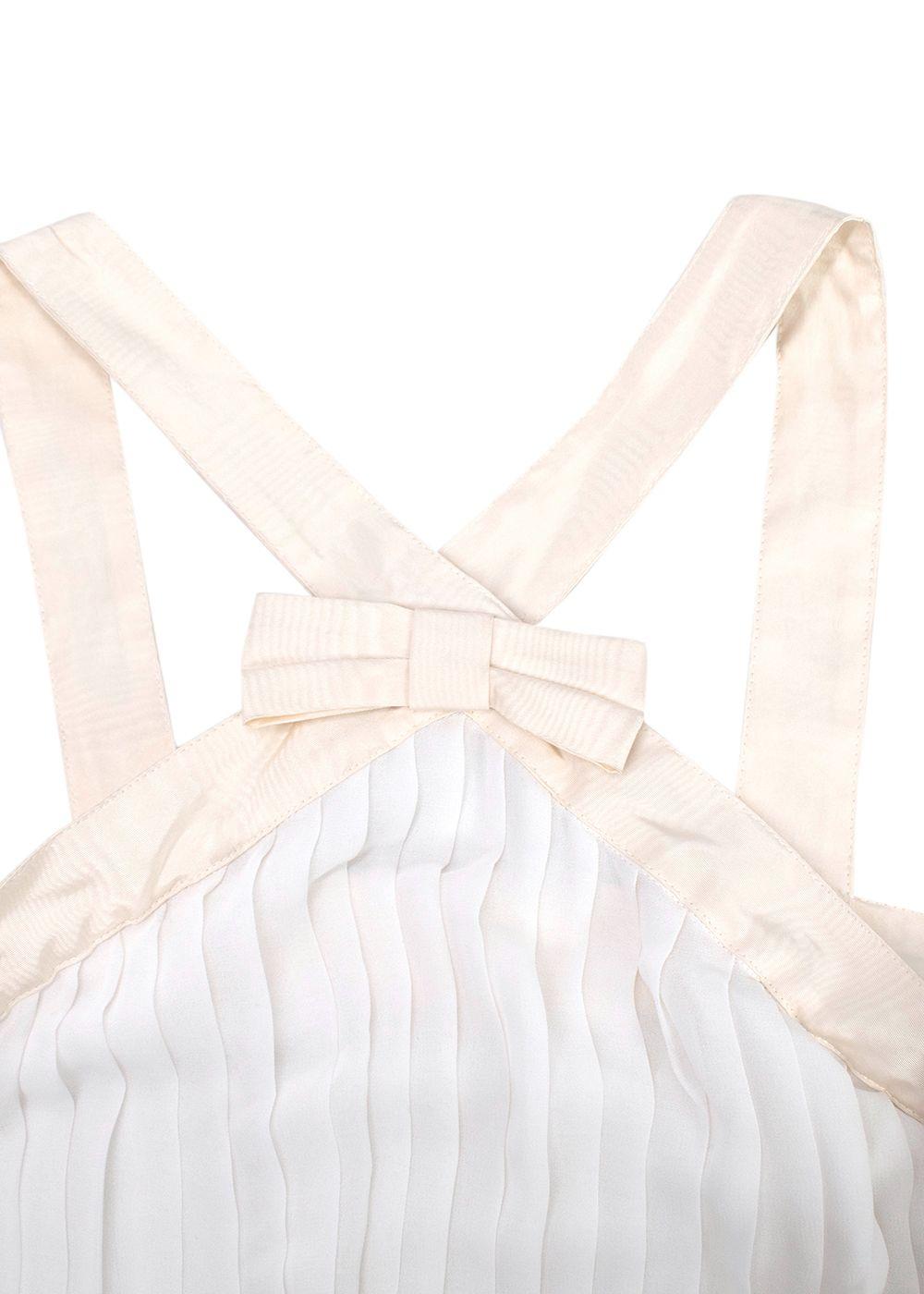 Alessandra Rich White Silk Plisse Dress With Bows