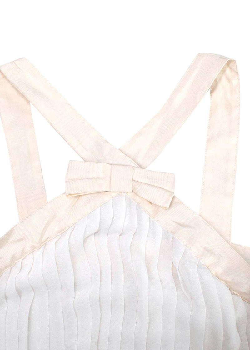 Alessandra Rich White Silk Plisse Dress With Bows