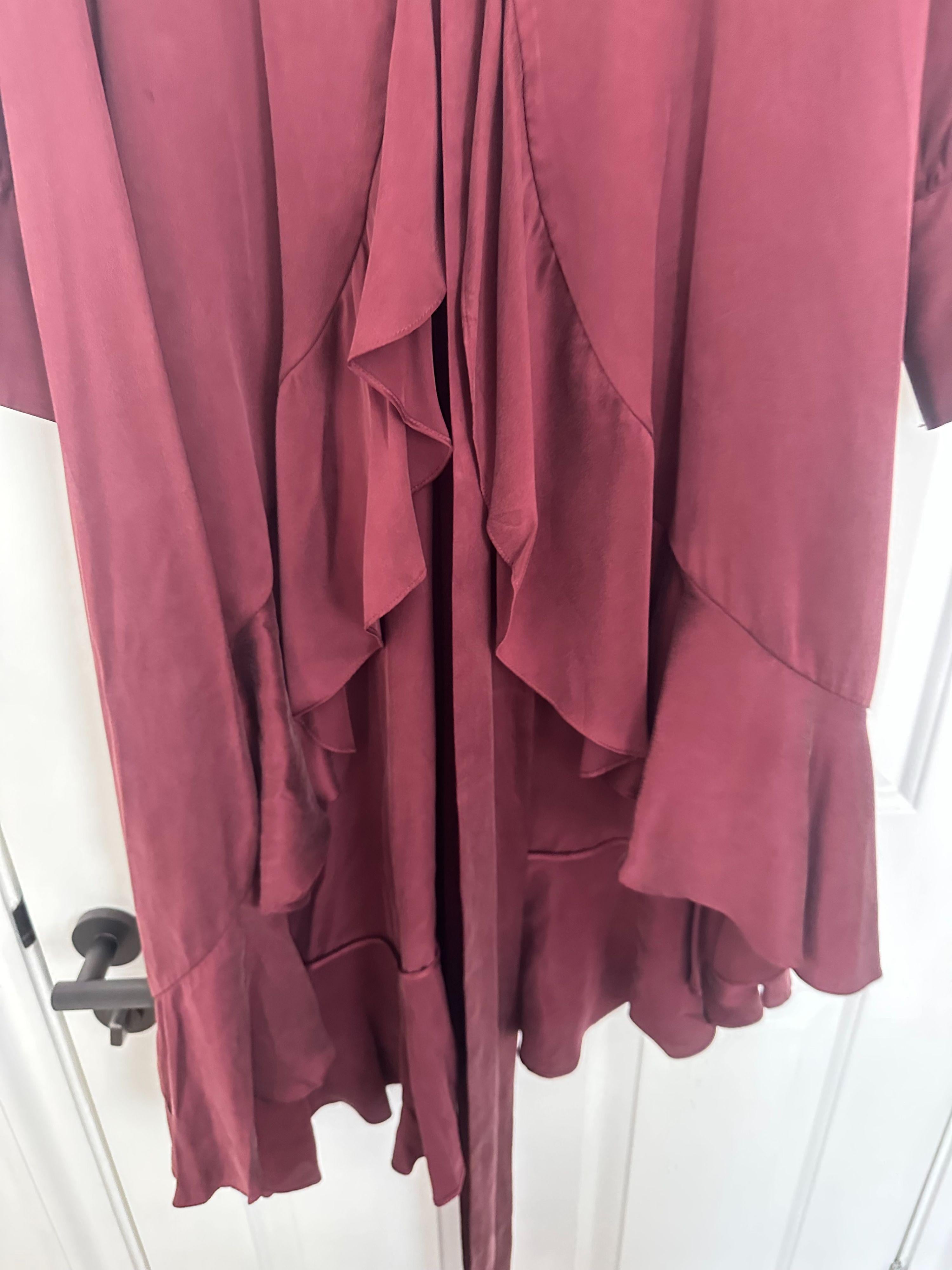 Burgundy Silk Satin Wrap Midi Dress