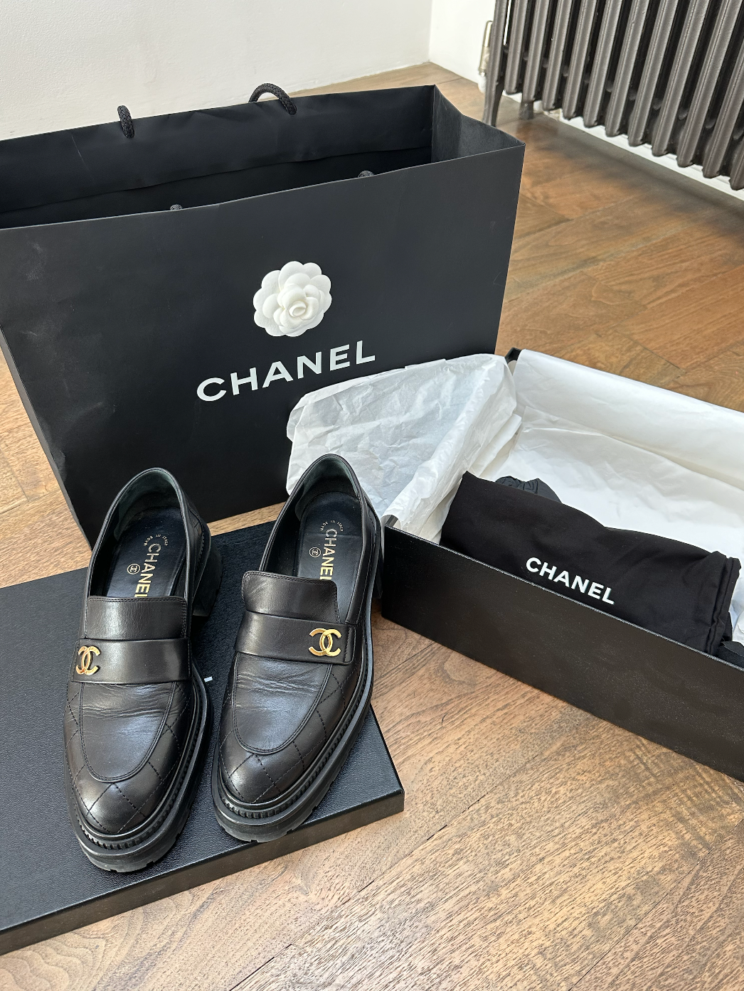 Chanel Black Quilted Leather Chunky Platform Loafers
