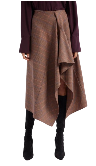 A.L.C Brown Plaid Handkerchief Midi  Skirt