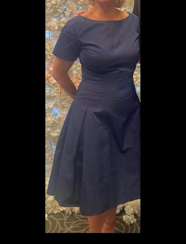 Box Pleated Short Sleeved Silk Blend Dress