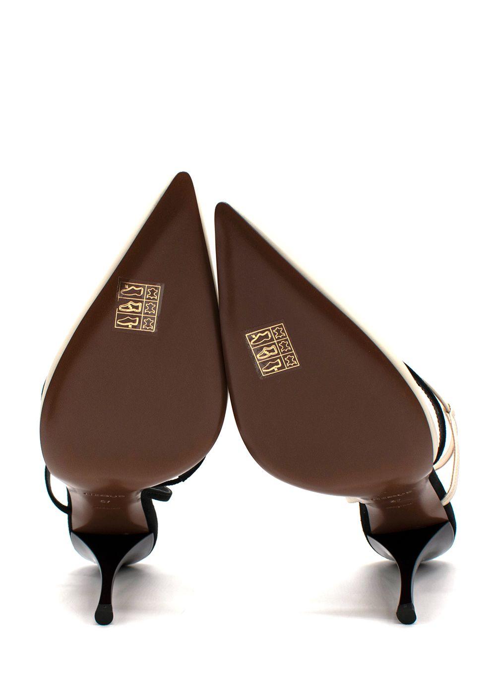 Neous Cream & Black Leather Tangra Pointed Heels