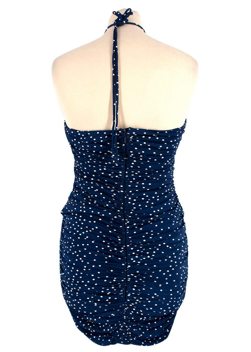Magda Butrym Navy Polka Dot Halterneck Dress