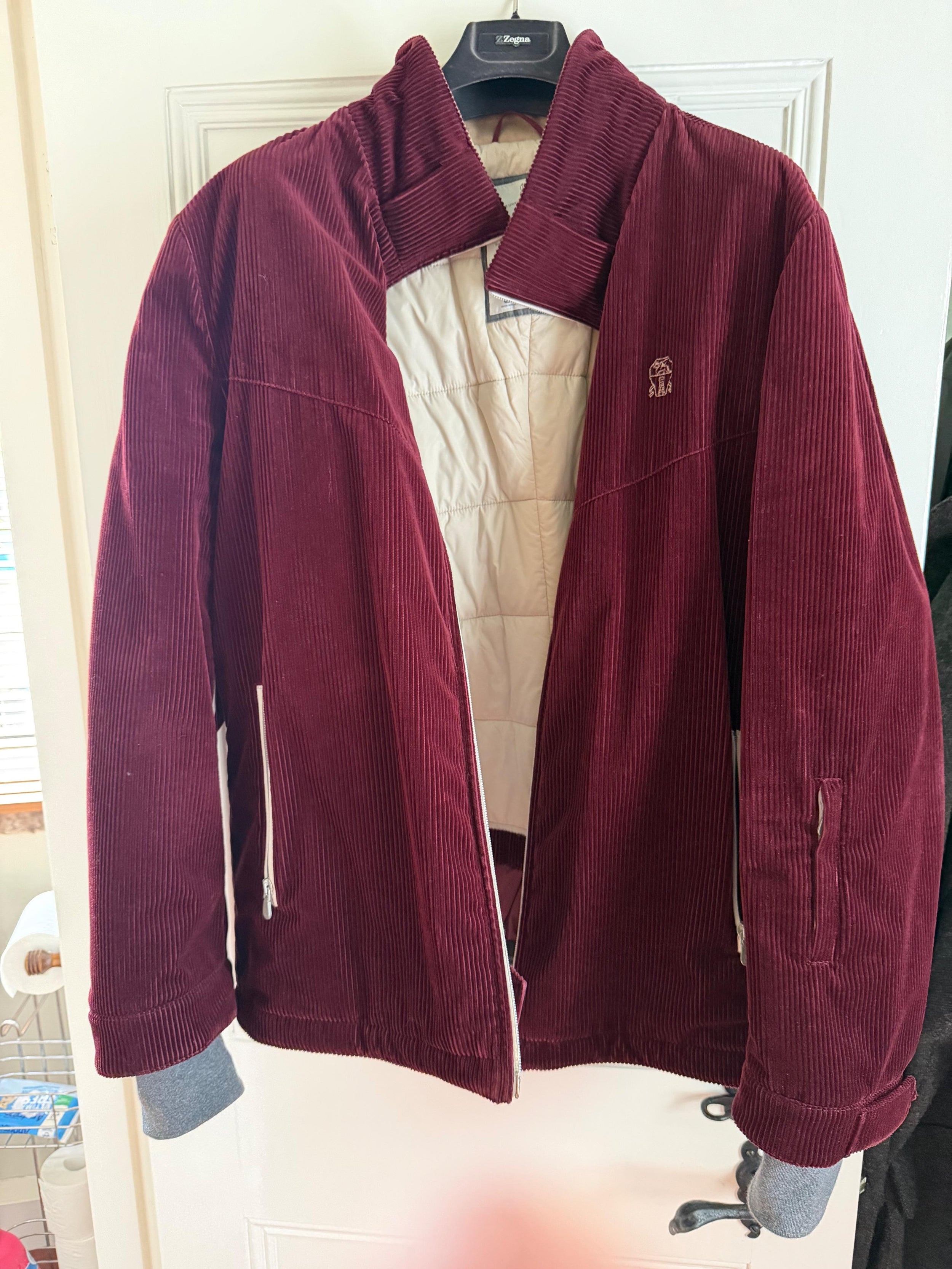 Brunello Cucinelli Burgundy Cord Mountain Outerwear Jacket
