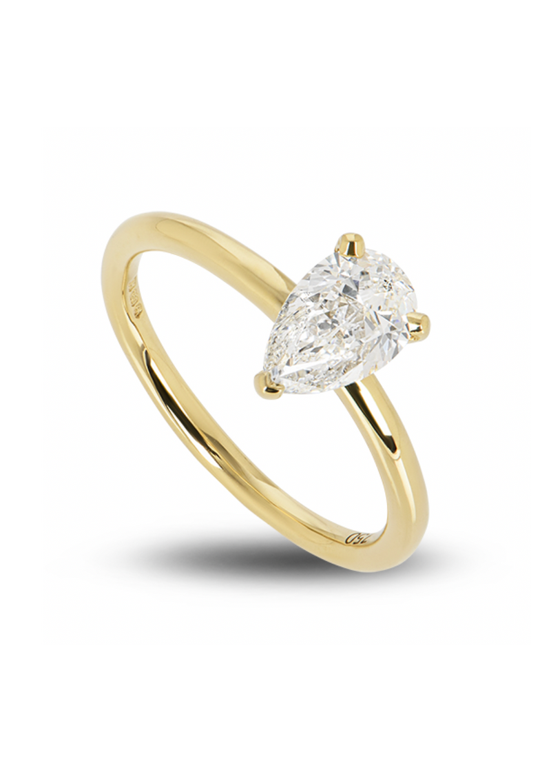 18kt Yellow Gold Pear Cut Diamond Engagement Ring - Size 53