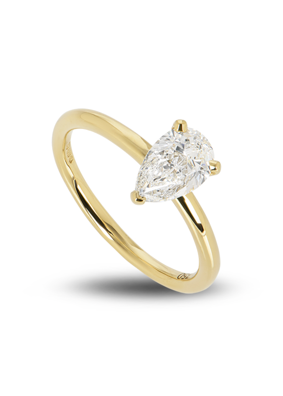 18kt Yellow Gold Pear Cut Diamond Engagement Ring - Size 53