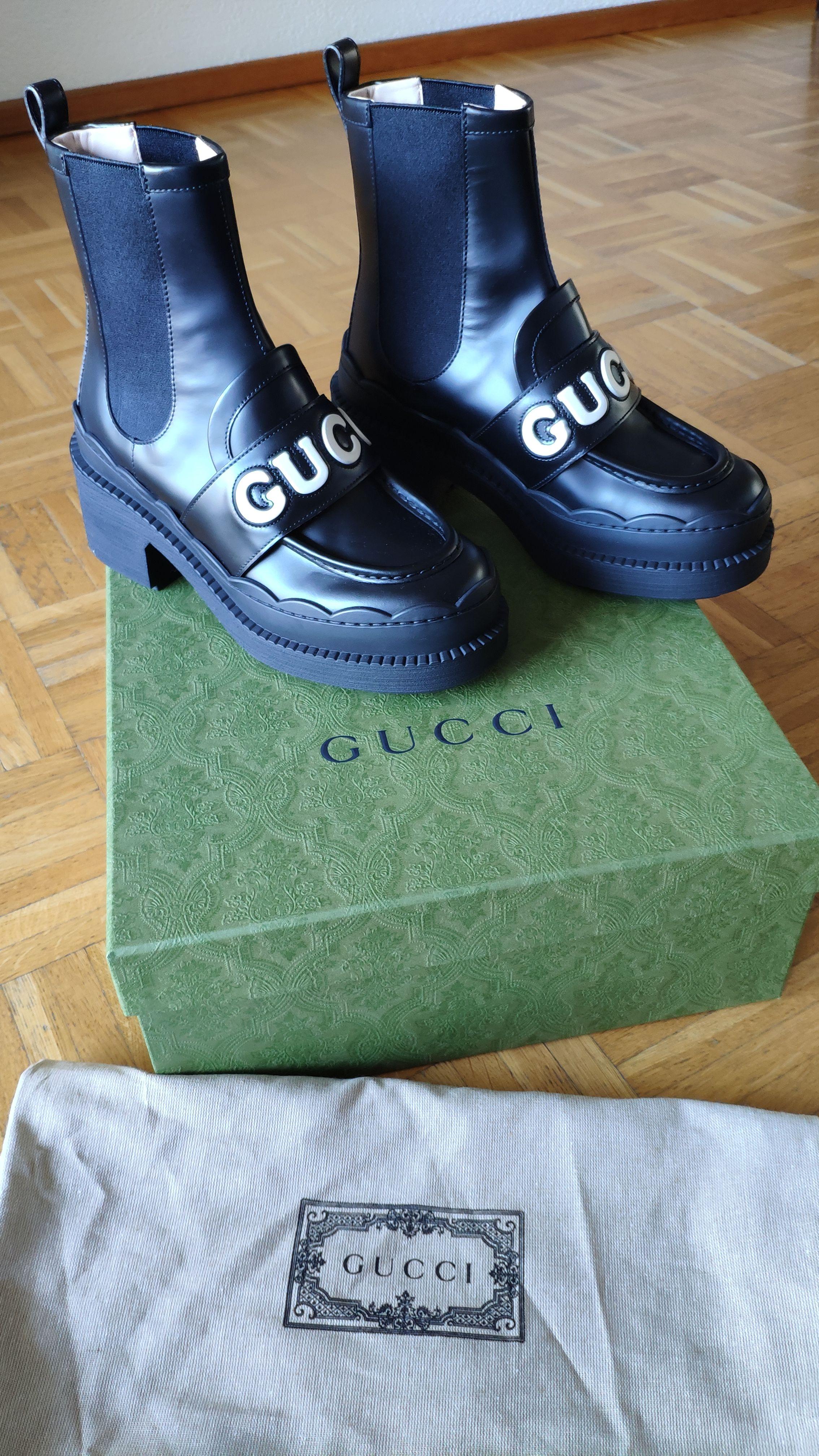 Gucci Black Logo Platform Leather Boots