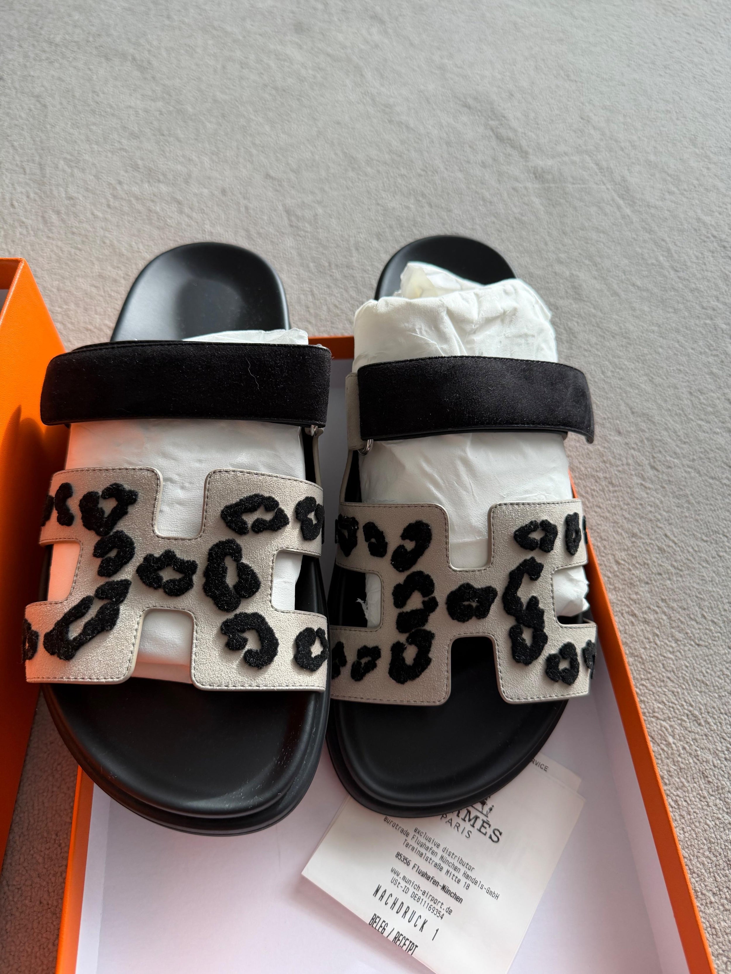 Hermes Leopard Print Chypre Sandals
