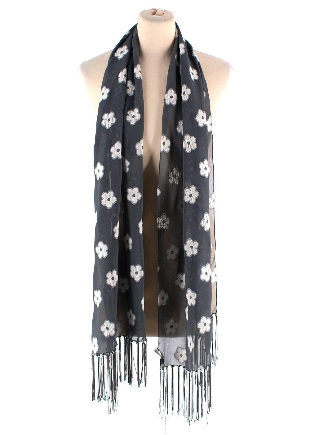 Giorgio Armani Grey Floral Print Silk- Blend Shawl
