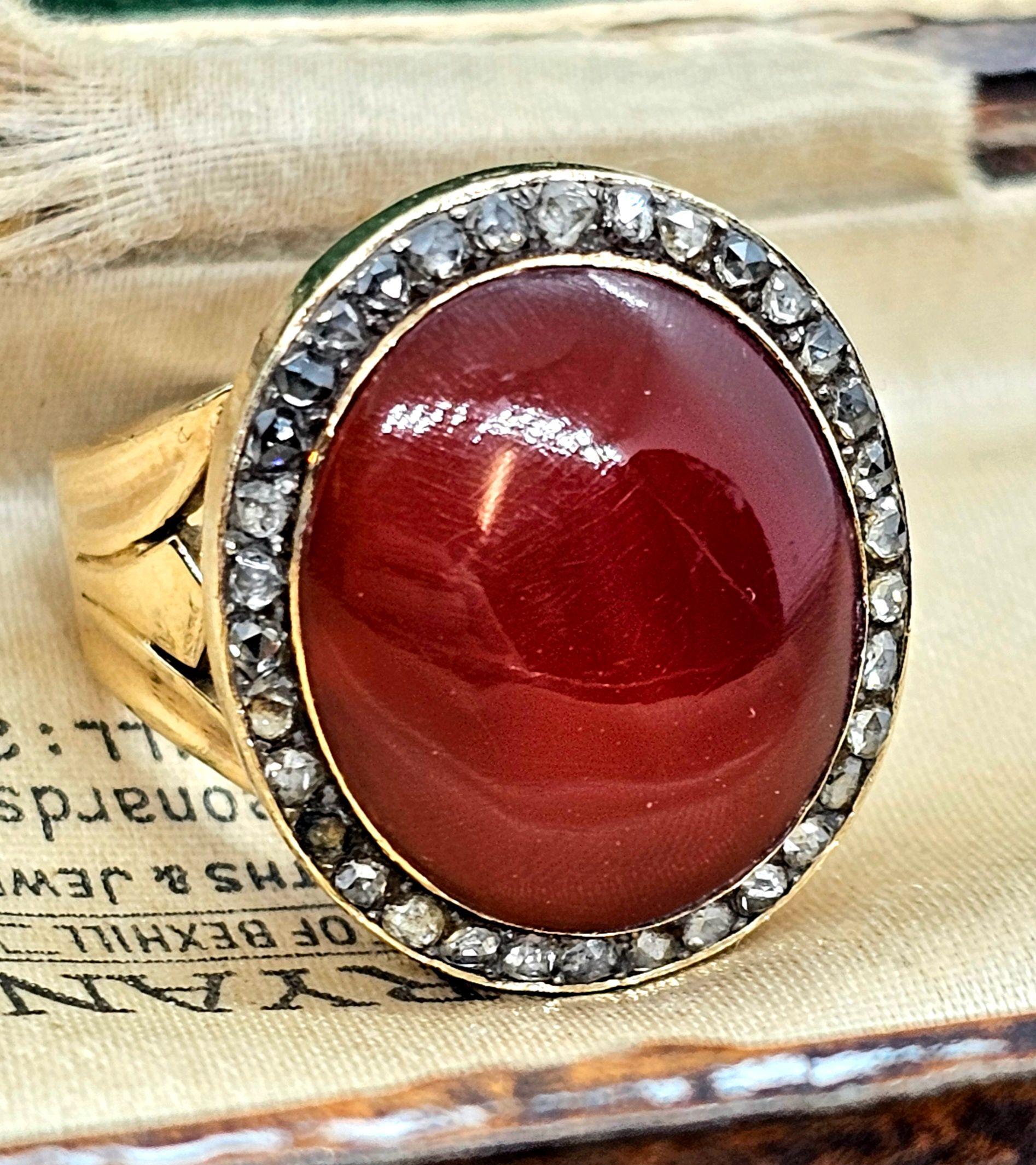 Antique 1820 Rose Cut Diamond and Carnelian Ring