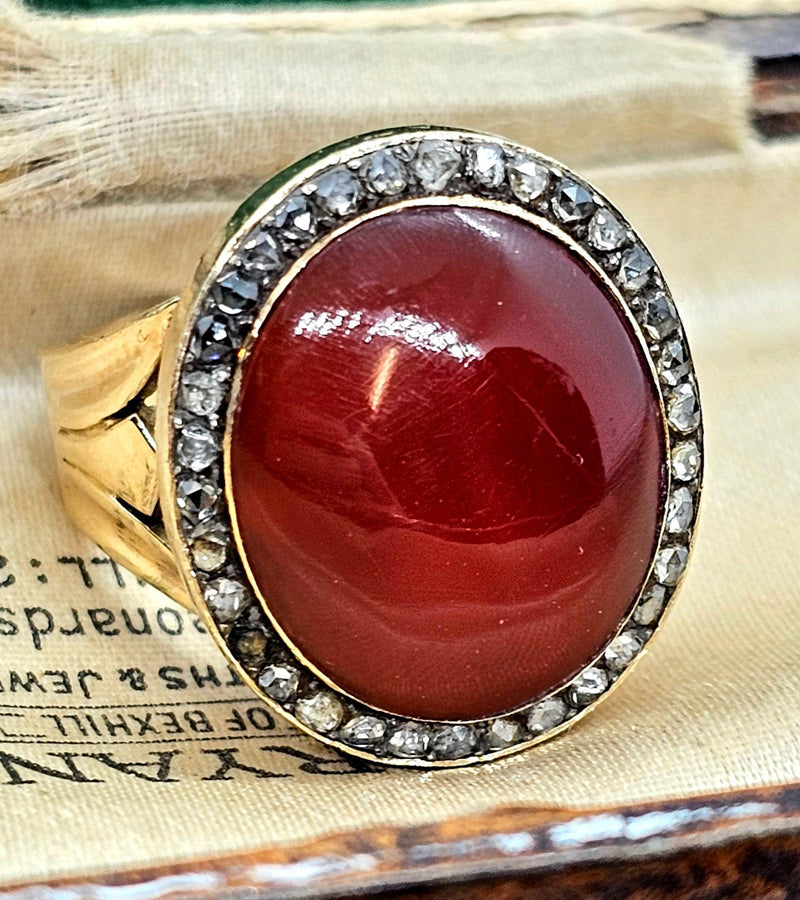 Antique 1820 Rose Cut Diamond and Carnelian Ring