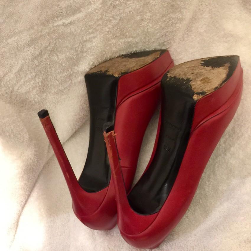 Saint Laurent Red Janis Platform Leather Pumps