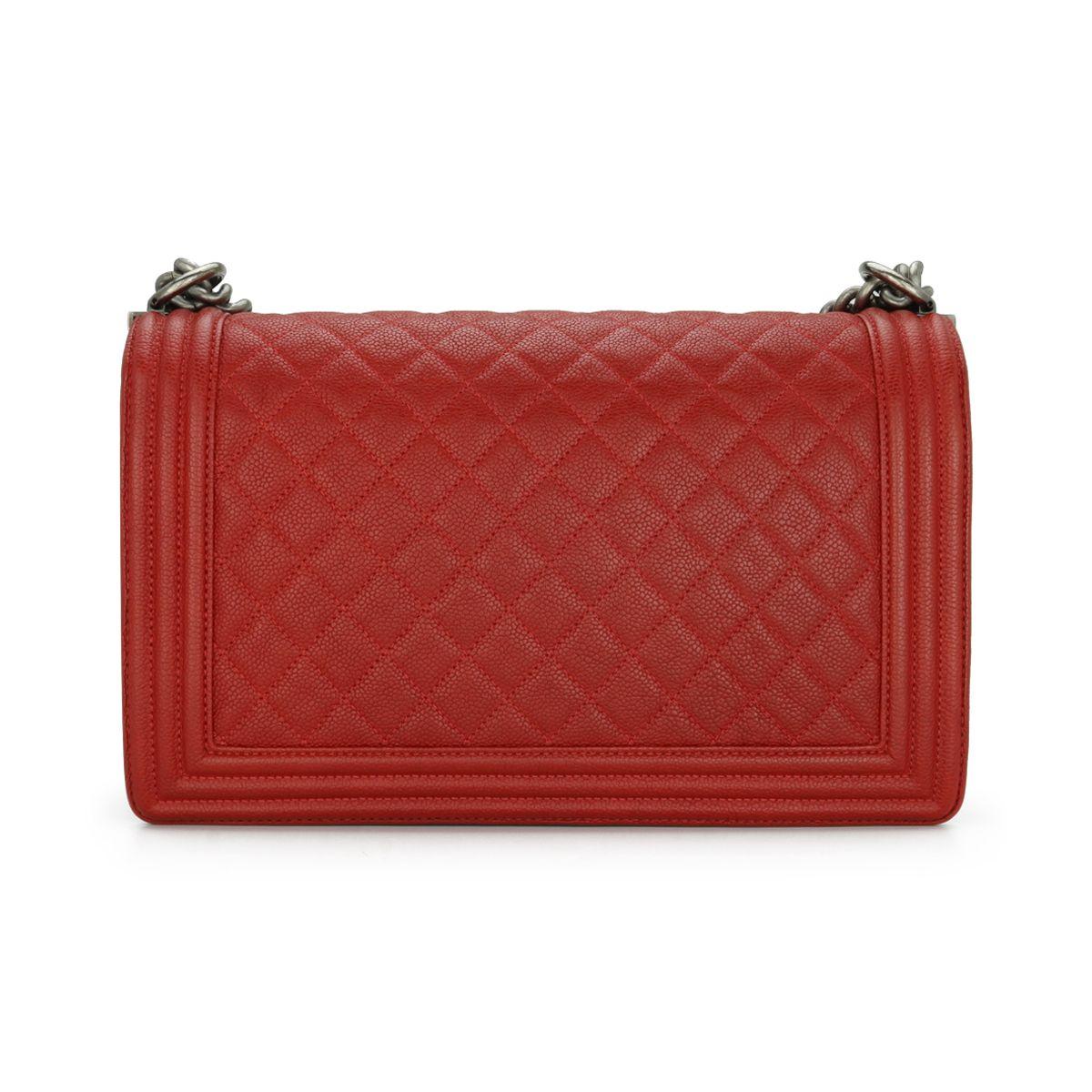 Chanel Red Caviar Leather Medium Boy Bag