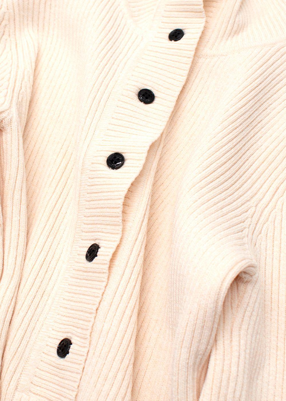 Ganni Cream Ribbed Melange Polo Knit Top