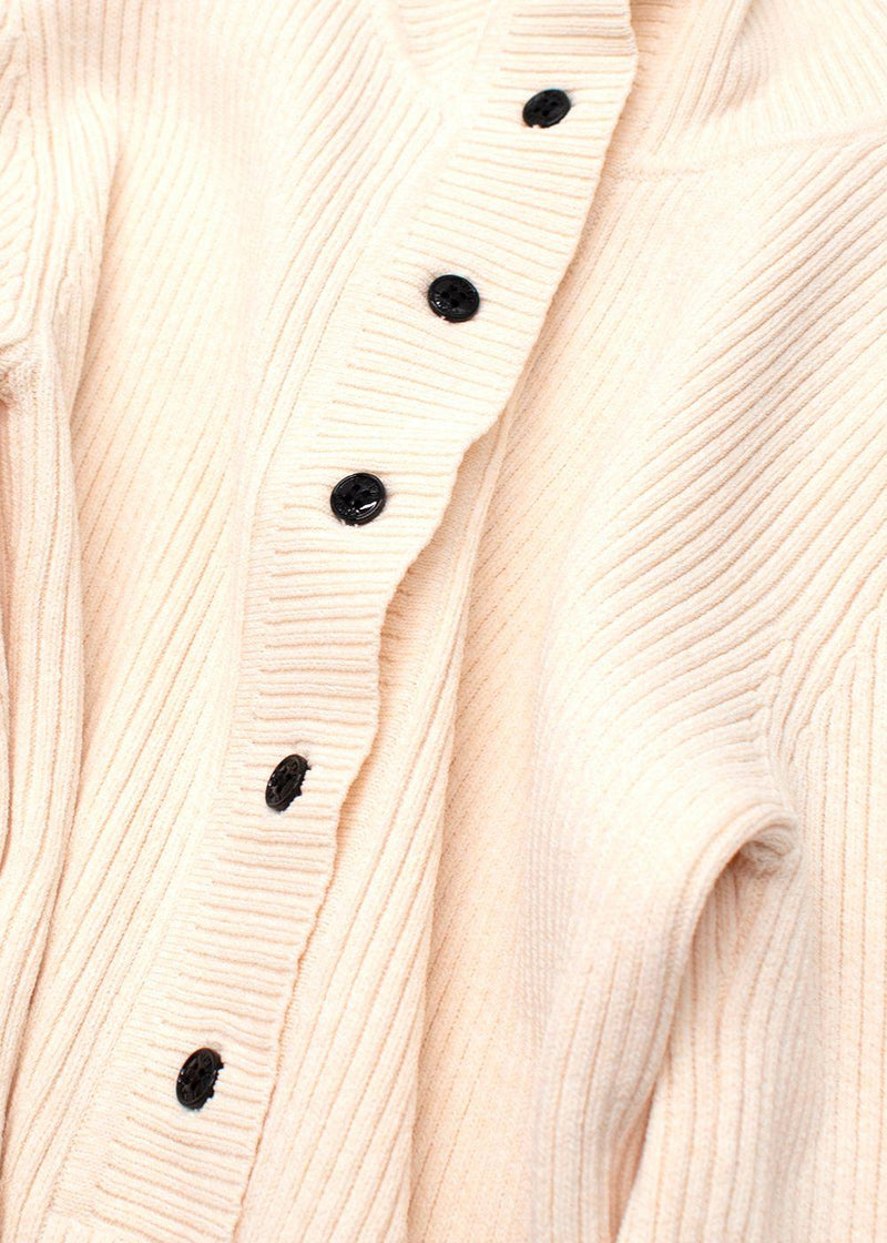 Ganni Cream Ribbed Melange Polo Knit Top