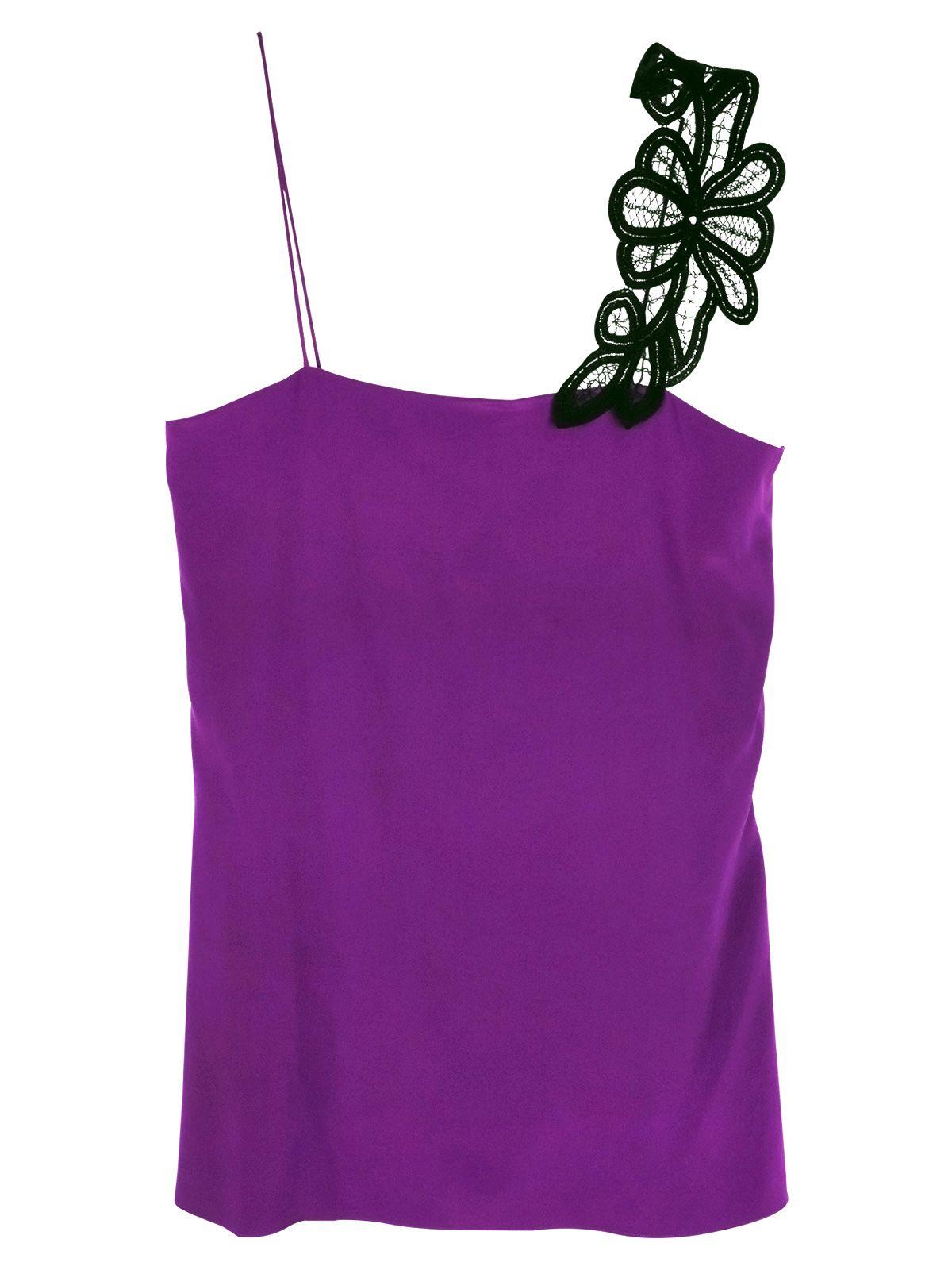 Purple silk crepe lace strap camisole