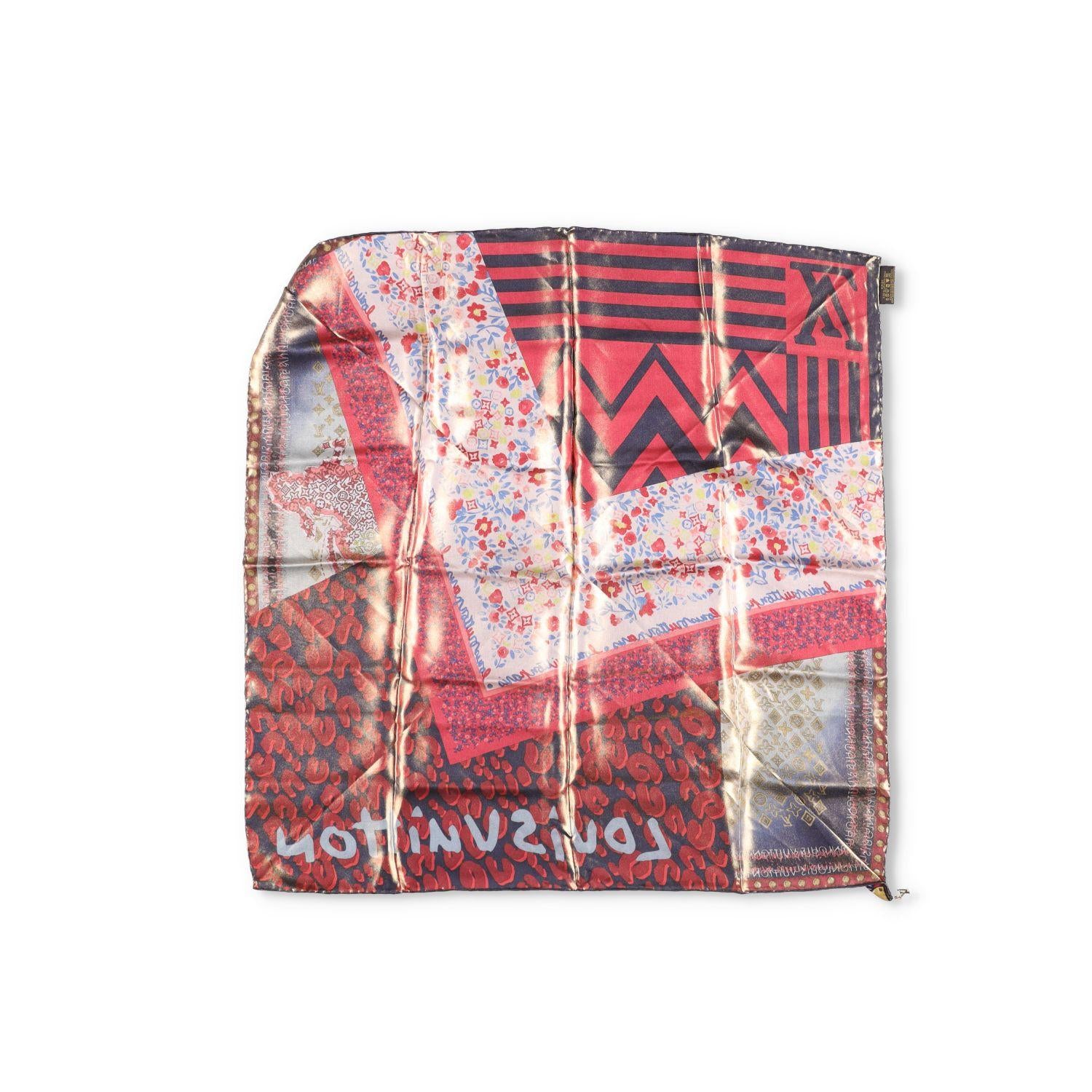 Louis Vuitton Red Printed Tresor Silk Square Scarf