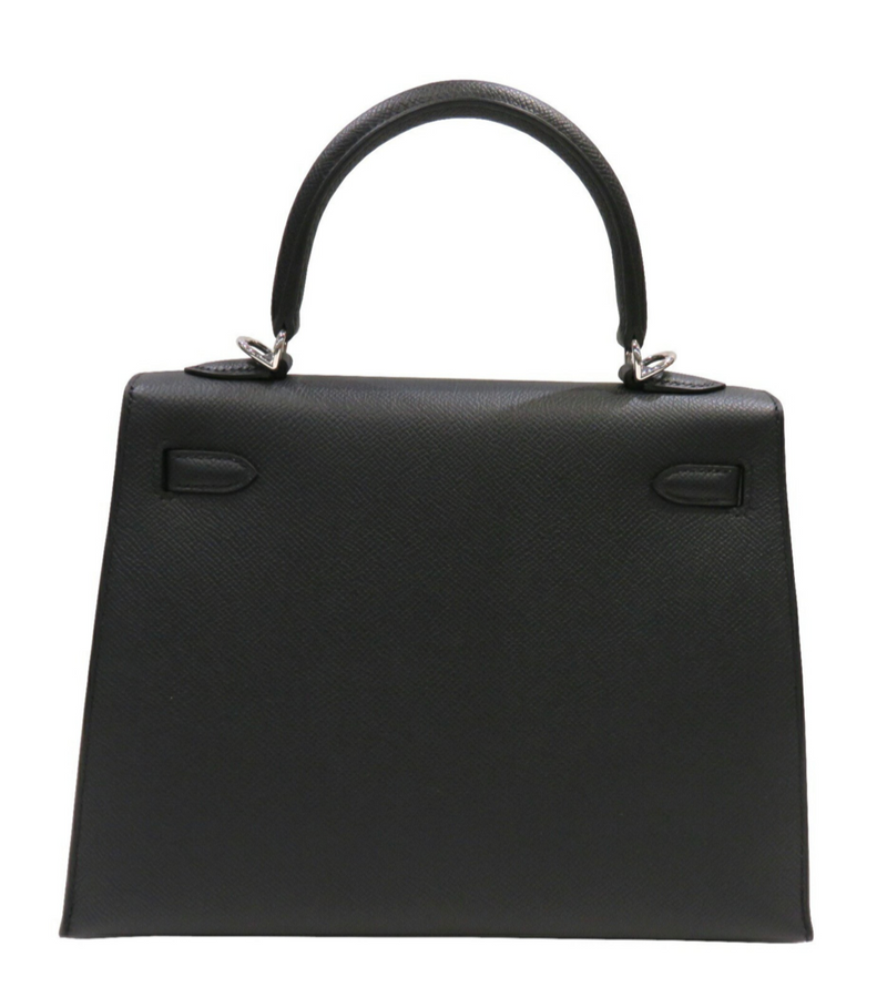 Hermès Kelly 25 Black Epsom With Silver Hardware