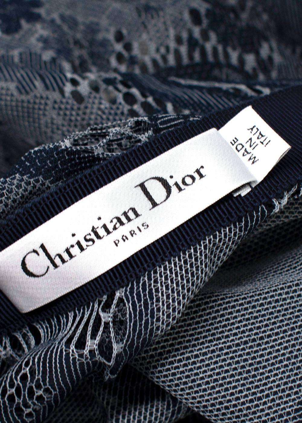 Dior Navy Cotton Blend Embroidered Midi Skirt