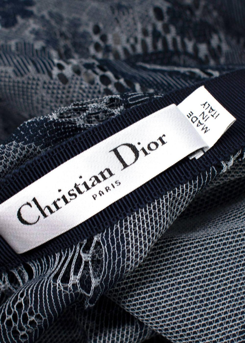 Dior Navy Cotton Blend Embroidered Midi Skirt
