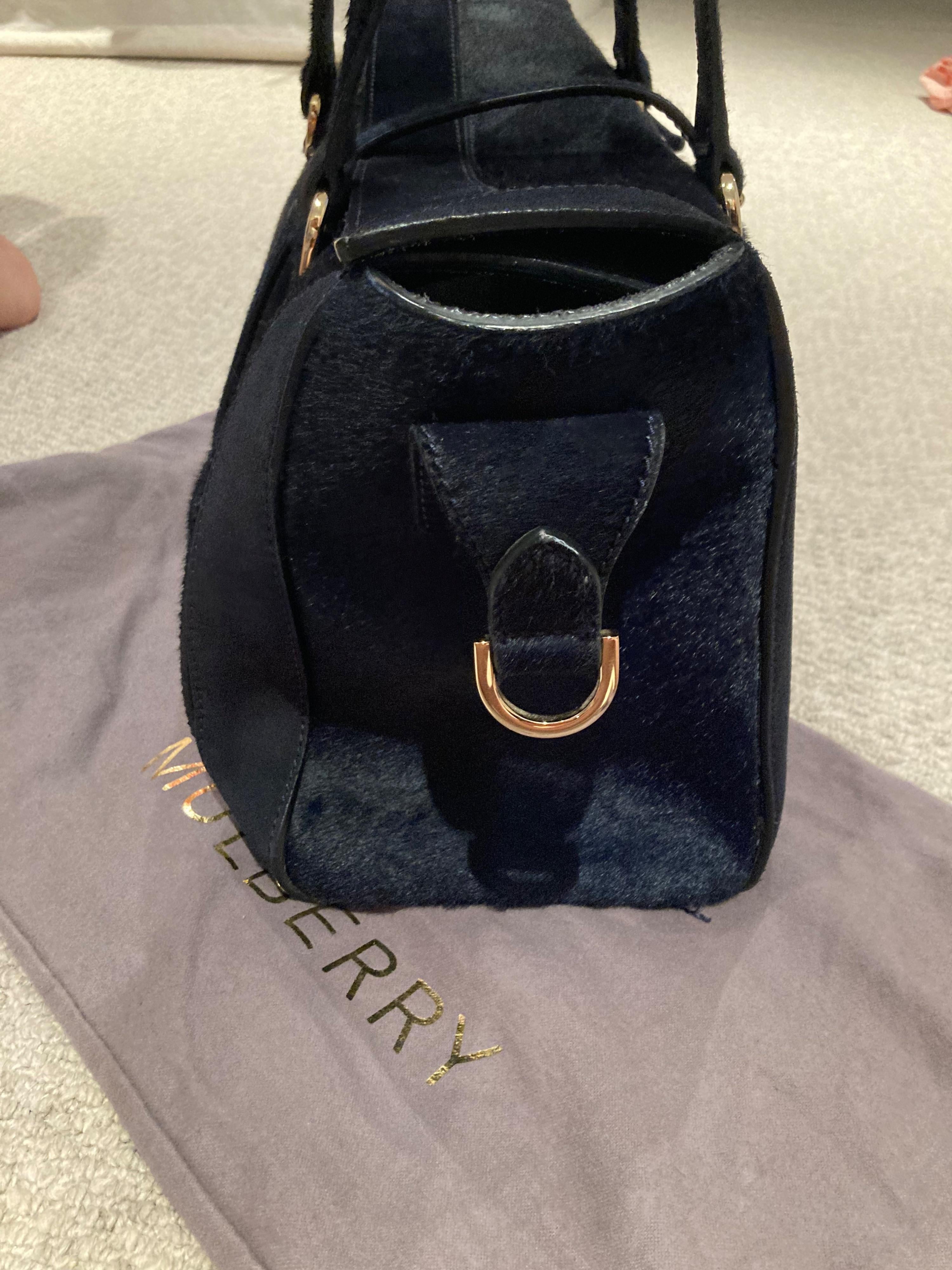 Navy calf hair tote bag