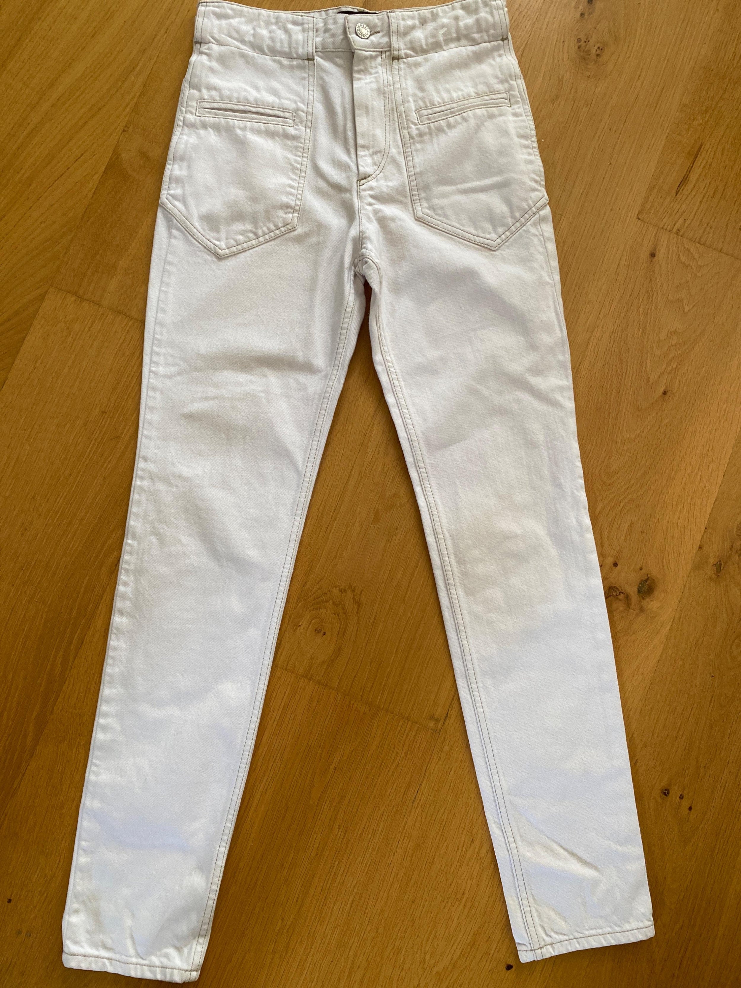 Contrast Stitch High Rise White Jeans