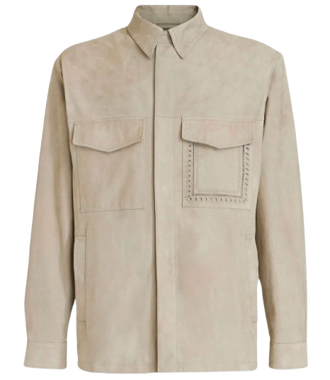 Beige Leather Over-Shirt / Jacket