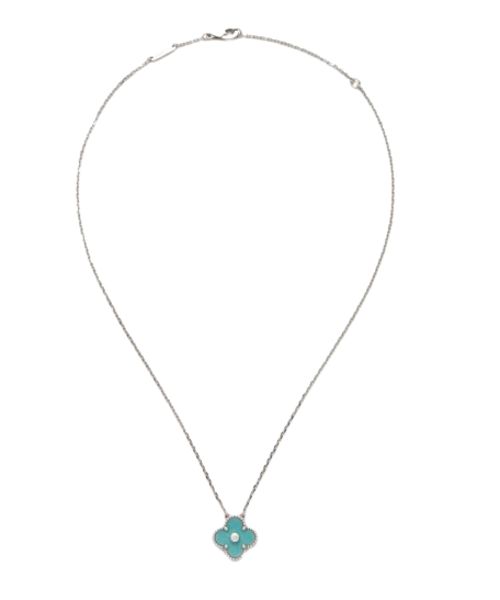 Van Cleef & Arpels White Gold Celadon Green Alhambra 2023 Holiday Pendant