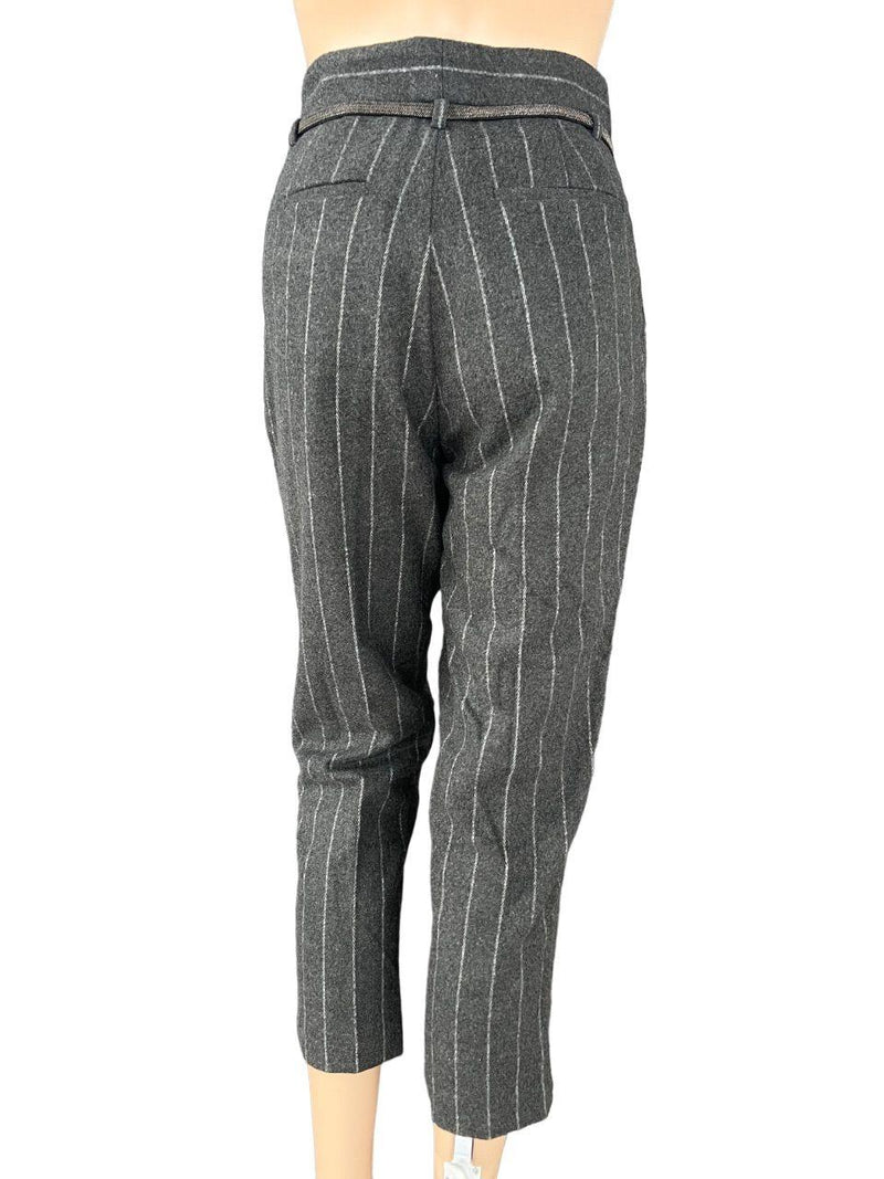 Brunello Cucinelli Grey Pinstripe Belted Trousers