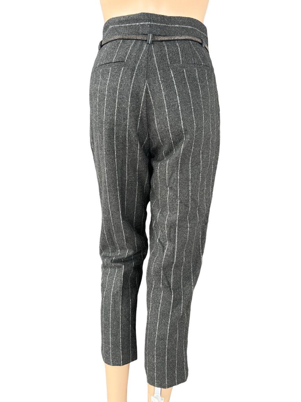 Brunello Cucinelli Grey Pinstripe Belted Trousers
